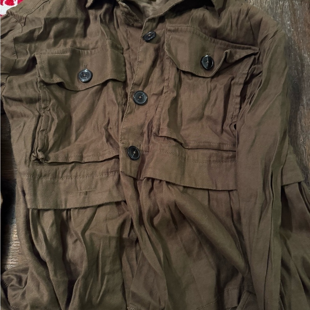 Maeve Flounce Olive Utility Jacket Shirt - Picture 4 of 5